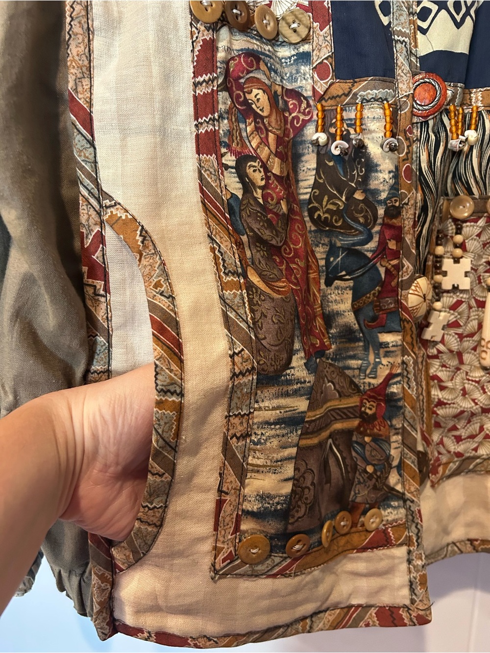 Bohemian Patchwork Jacket in Olive/Tan - Picture 10 of 13